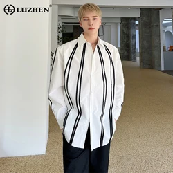 LUZHEN Korean Designer Color Contrast Stripe Shirt Men's Niche Shoulder Pad Original Loose Street Long Sleeve Tops 2024 LZ1605