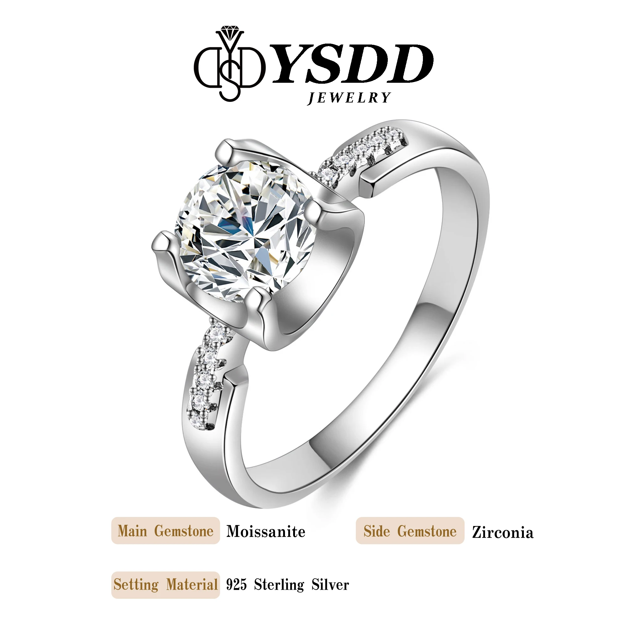 #9 YSDD 925 Silver 0.5-2 Carat Moissanite Ring Small Waist Ring Premium Feeling Moissan Diamond Light Luxury Ladies Ring