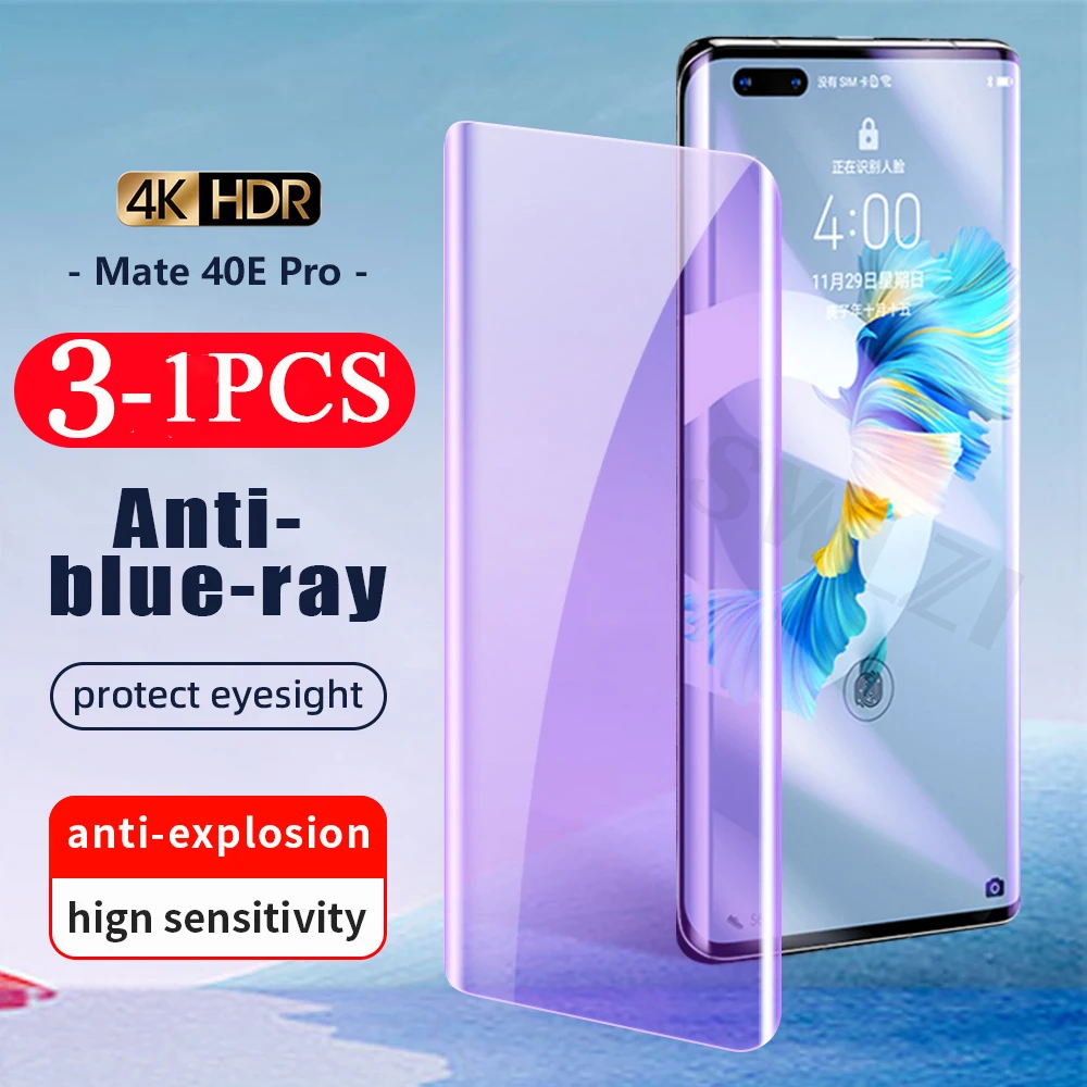 3/2/1Pcs UV Tempered glass For Huawei mate 50 P50 pro Anti Blue Light mate 40 RS 40E 30 30E P40 P30 20 pro plus screen protector