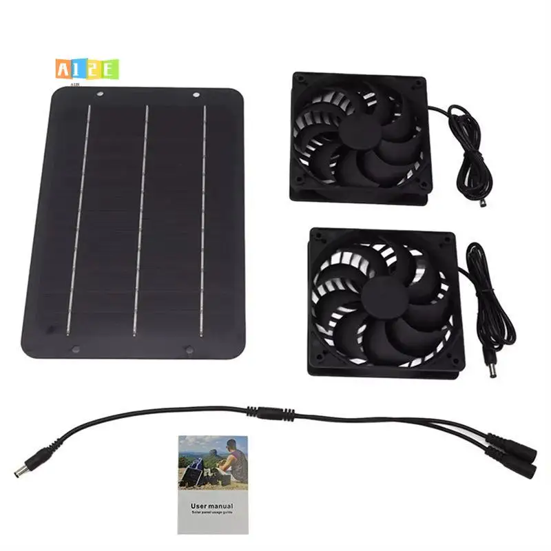 

A12E-10W двойной вентилятор на солнечной энергии 12 В эффективный энергосберегающий комплект вентиляторов на солнечной панели с соединительной линией для теплицы домашних животных