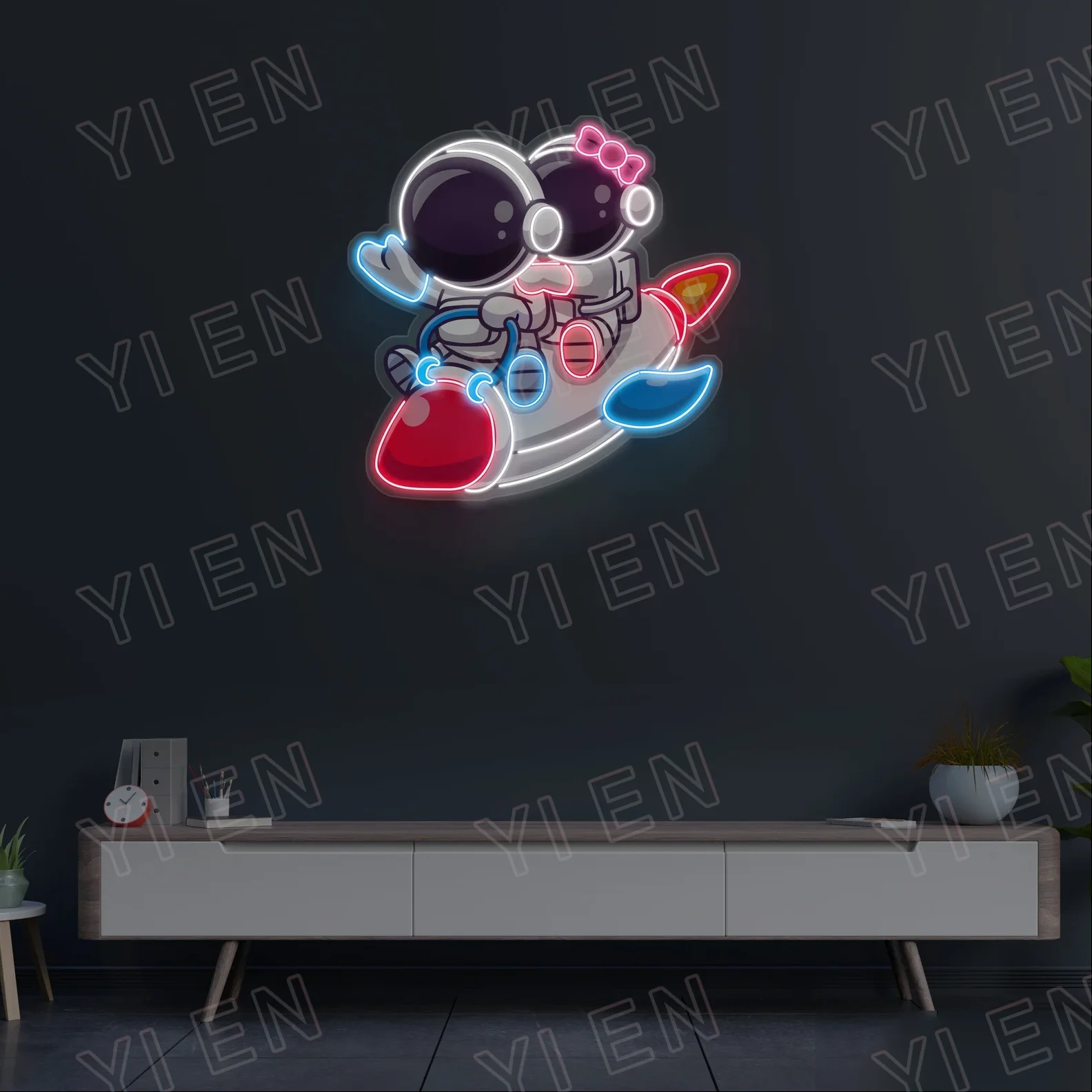 Imagem -03 - Astronauta no Sinal de Neon Foguete Arte Acrílica Led Personalizada Wall Art Espaço Pendurado Sinal de Neon Decoração da Parede dos Astronautas