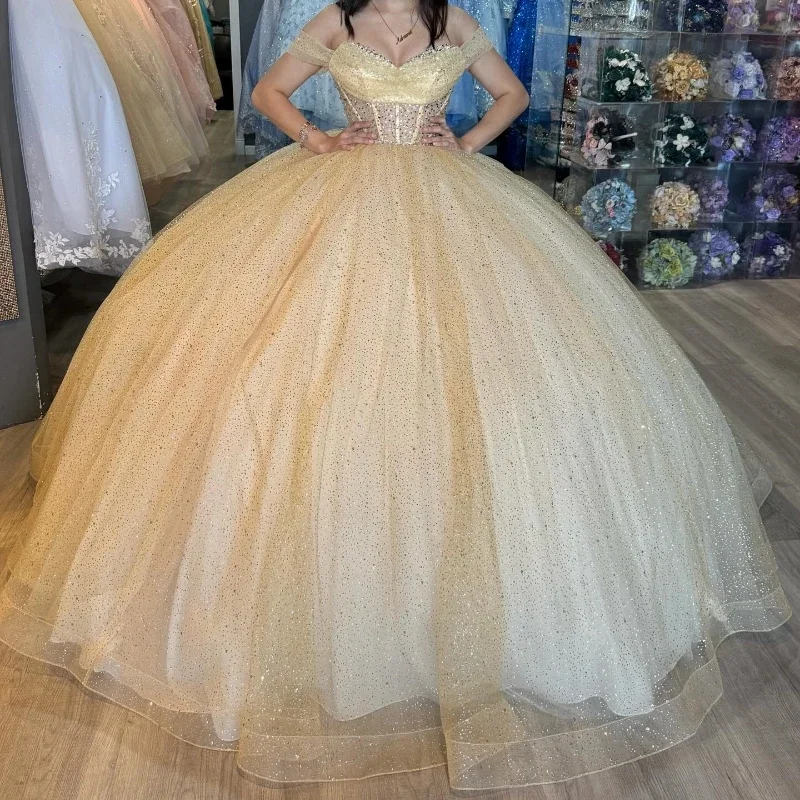 

Блестящее бальное платье Angelsbridep цвета шампанского, платья для Quinceanera, платье принцессы для дня рождения, выпускного вечера, вечернее платье, платье для 15 лет