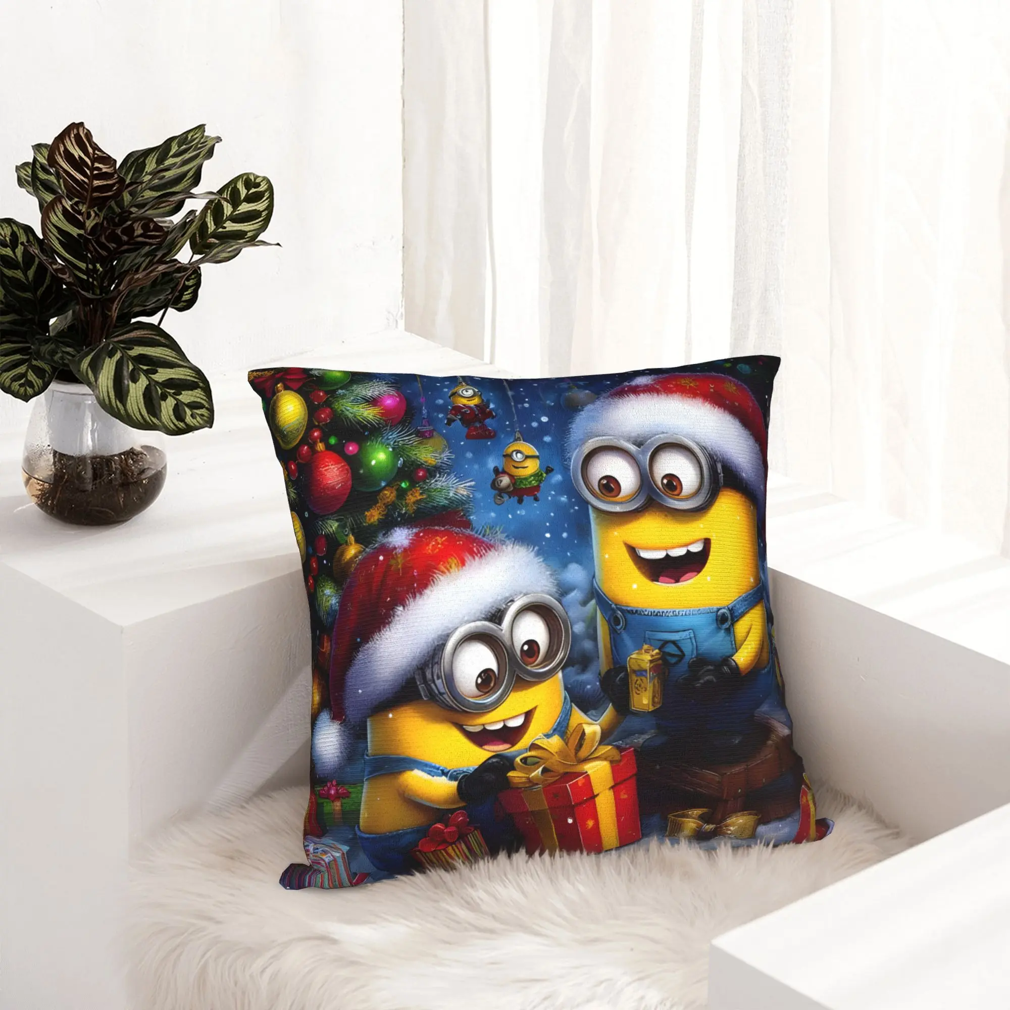 Cartoon M-Minions Christmas Pillowcase Printing Polyester Cushion Cover Gift  Pillow Case Cover Home Zipper 45X45cm