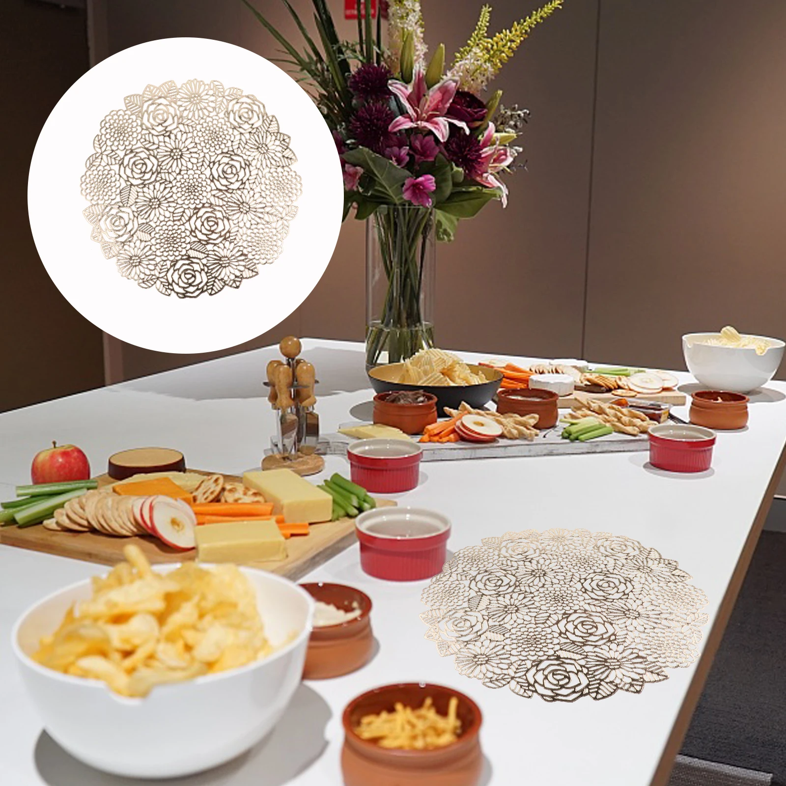 

2Pcs Rose Hollowed Out Flower Table Decor Wedding Dinner Wedding Banquet Mat Protects Durability Banquet Mat Safe