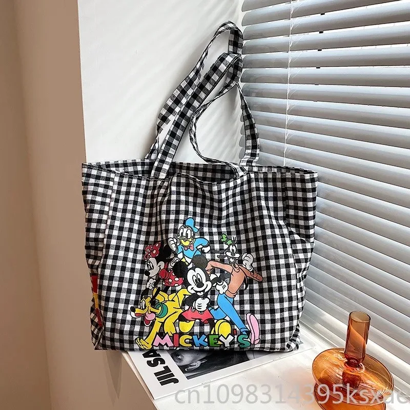 Tas Bahu Kanvas Kapasitas Besar Disney Wanita dengan Cetakan Kartun Mickey Mouse Baru untuk Penggunaan Sehari-hari, Perjalanan, Kerja, Belanja