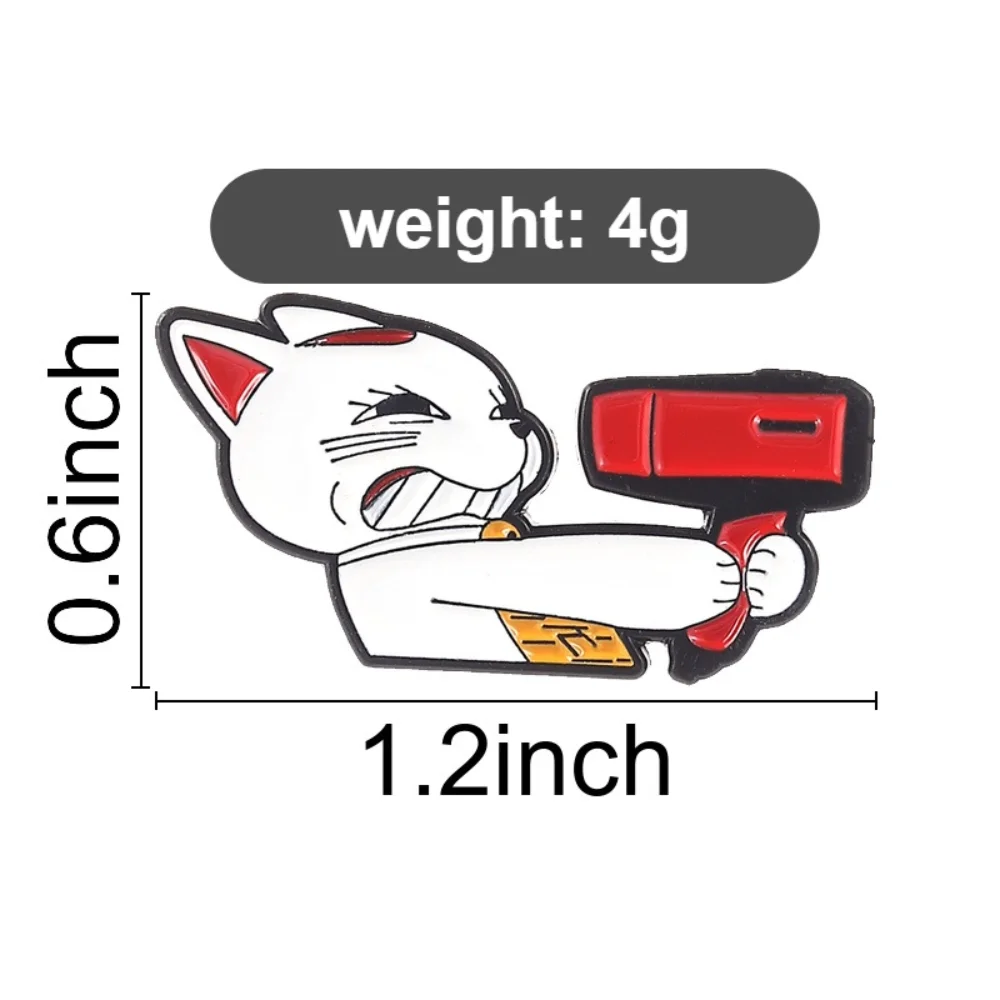 3 Pcs Mighty Shooting Cat Brooch Mighty White Cat Metal Badge Funny Clothes Backpacks Accessories Pins