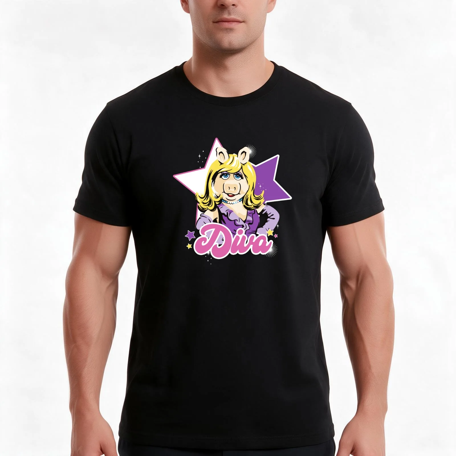 Muppet Christmas Carol - Muppets Miss Piggy Diva T-Shirt, Summer Casual Cotton Tee, Oversized Streetwear Tops, Unisex Men Women
