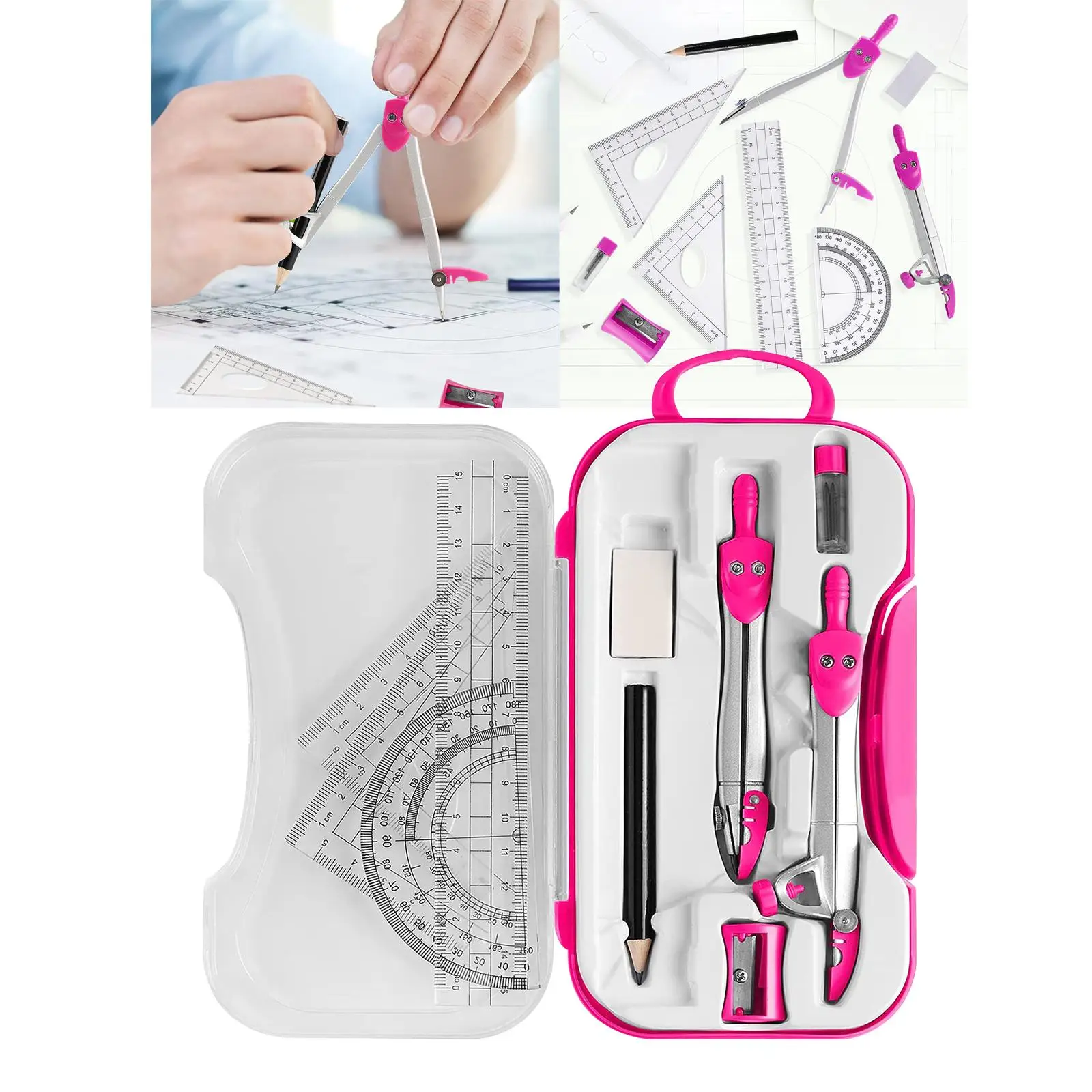 Math Geometry Kit Protractor Compass Set Triangle Ruler Stationery Eraser for Drafting Engineering Office Tools Teachers