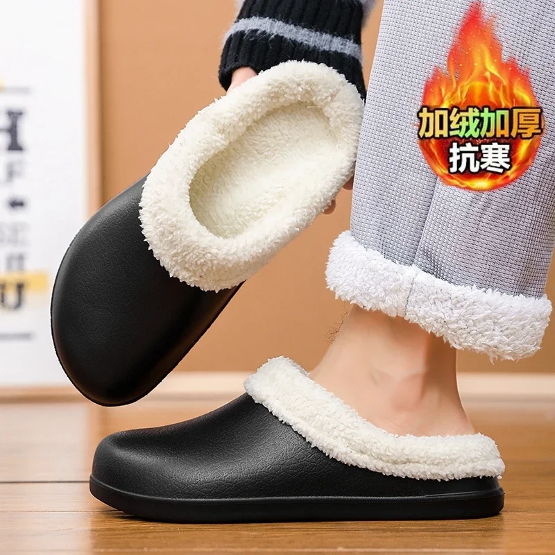 Chinelos de casal sólidos de inverno masculino casa de pelúcia slides novos homens eva fundo grosso sapatos de casa sandálias de algodão feminino antiderrapante