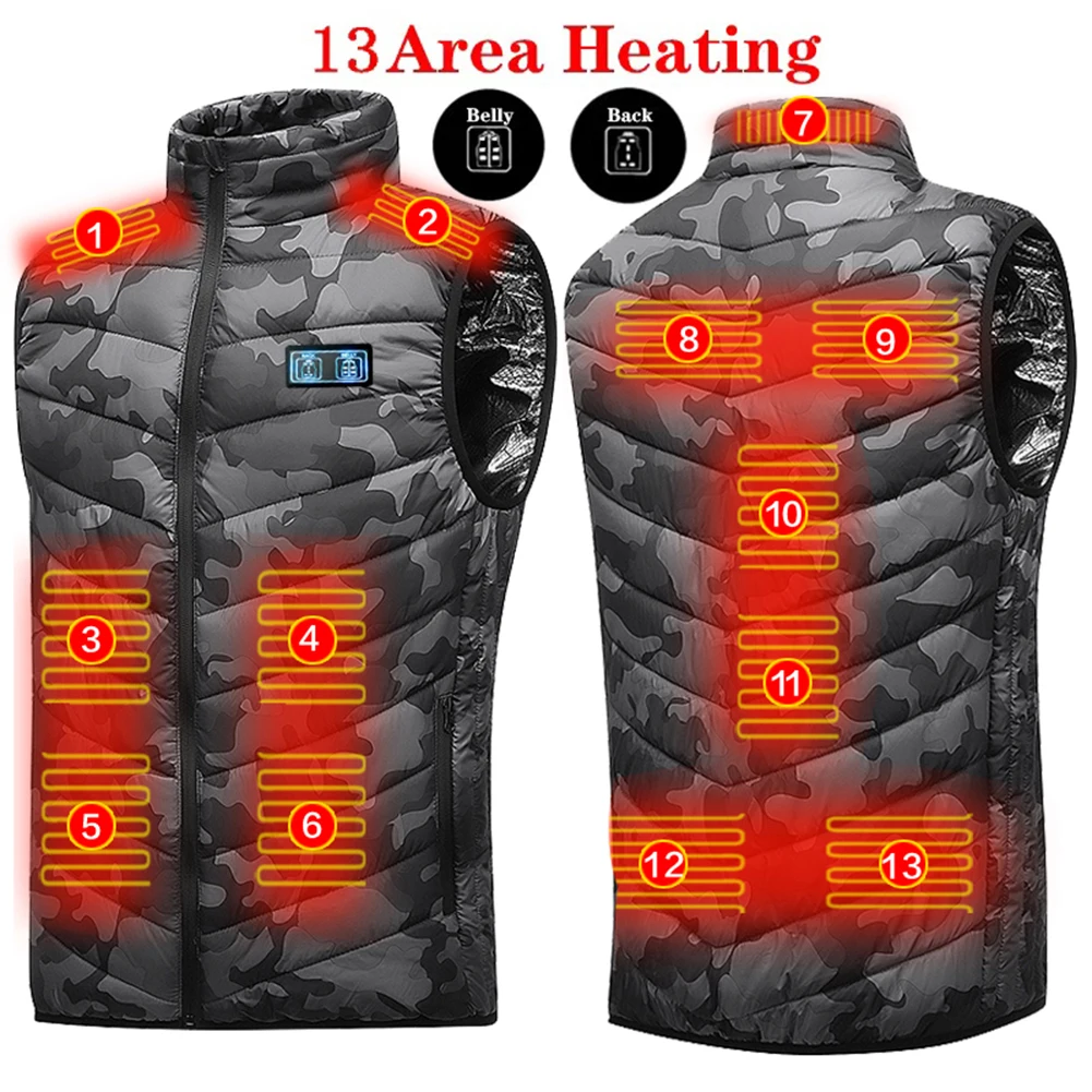 13 Areas Heated Jacket for Men Women Heating Vest USB Charging 3 Gear Temperature Control Winter Warm Outdoor Sportwear