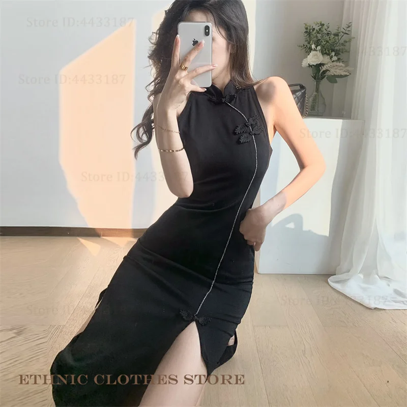 

Vintage Sexy Sleeveless Female Qipao Classic Elegant Mandarin Collar Long Cheongsam Sexy Slim Split Chinese Dress Vestidos