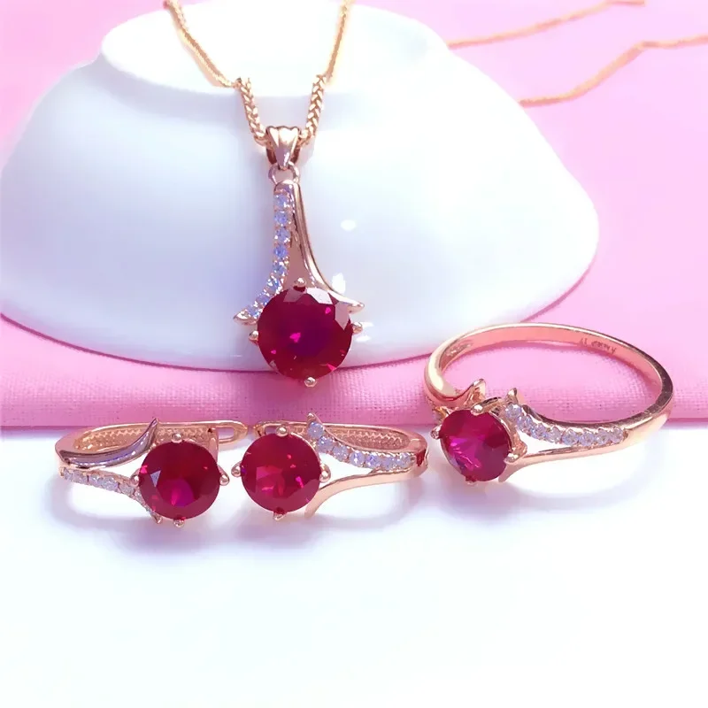 

585 Purple Gold Inlaid Ruby Jewelry Sets Fashion High Quality Plated 14K Rose Gold Earrings for Women Necklace Wedding Jewelry