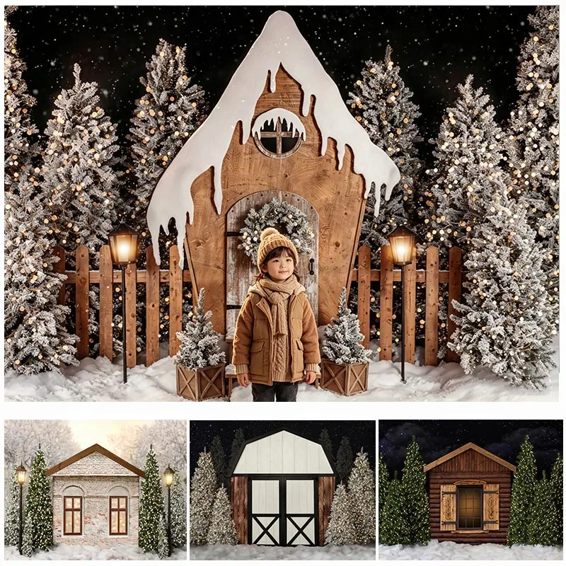 LS Santas Farm Cocoa Corner Backdrops Kids Family Photography Tinsel Trail Forest Christmas Winter Mistletoe Market Backgrounds