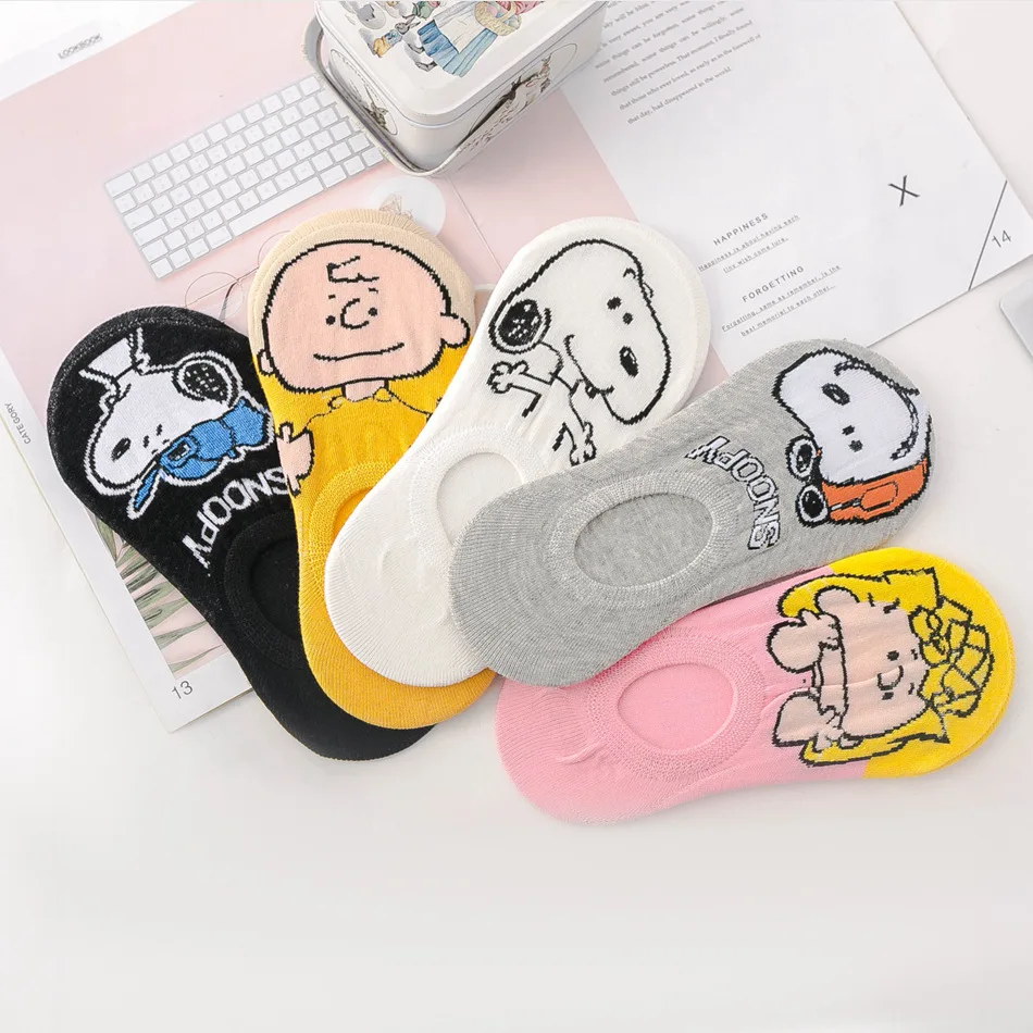 Anime Snoopy Kawaii Invisible Boat Socks Spring Summer Fashion Cartoon Silicone Breathable Shallow Mouth Cotton Sock Wholesale