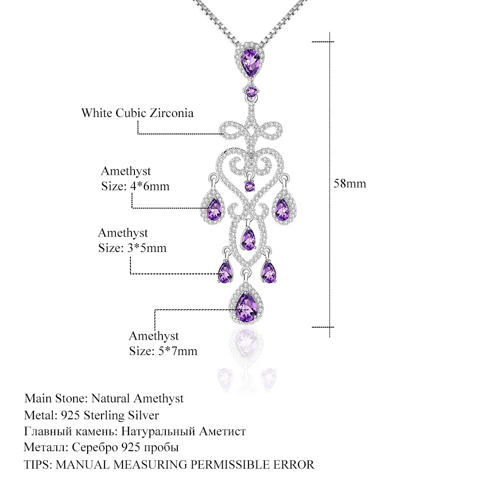 

genuine Luxury brand real jewels Designer luxury pendant French romantic premium S925 Silver Natural Amethyst Necklace Pendant h