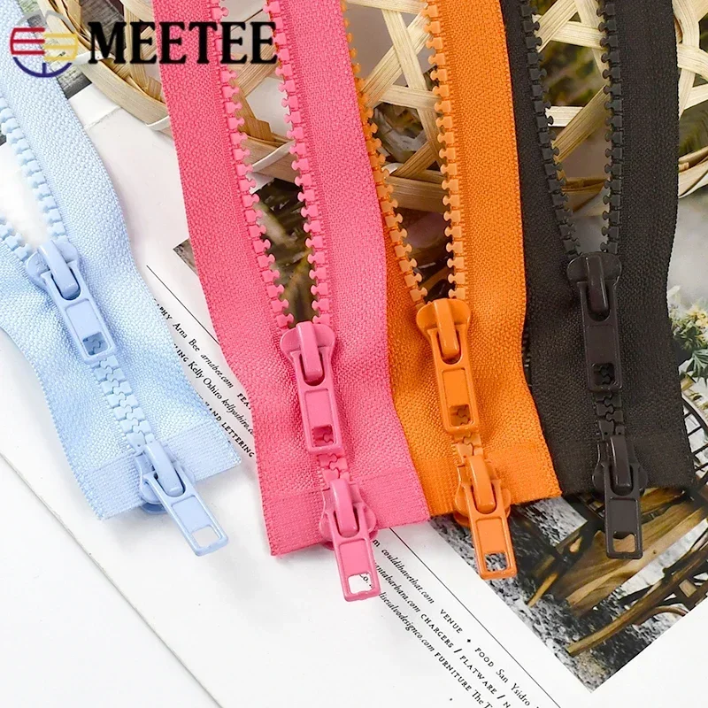 Meetee 2Pcs 50-200cm 5# Resin Zippers Double Opend End Zip Down Jacket Coat Zips Bags clothes Tent Sewing Zipper Accessories