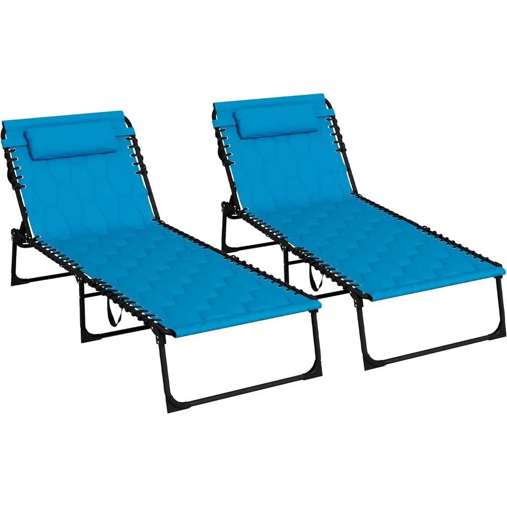 

5-Position Reclining Outdoor Chaise Lounge Set with Cushioned Seat, Side Table, Ideal for Tanning, Patio, or Beach in Sky Blue