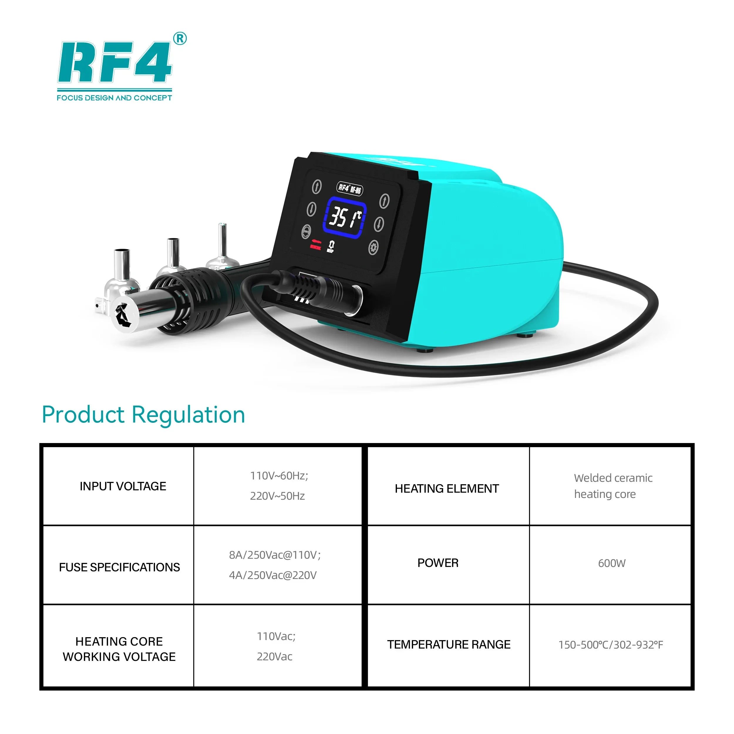 RF4 RF-H6 600W  Hot Air Gun Repair and Disassembly Soldering Station For Mobile Phone BGA Chips Motherboard Blow Welding Tools