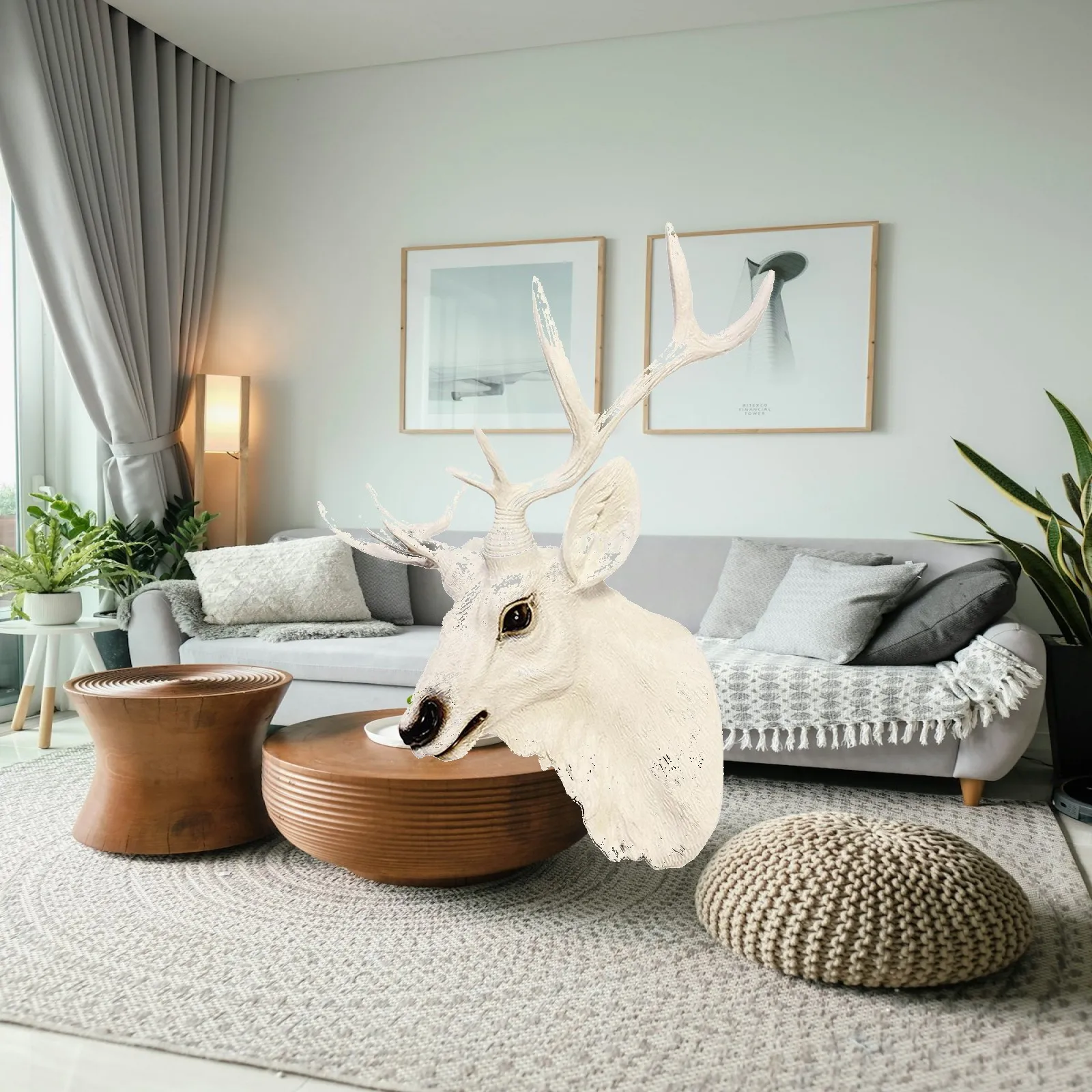 Deer Sculpture Wall Decoration, 3D Statue Decor, Stag Antlers Wall Figurines, Home Decor for Hotel