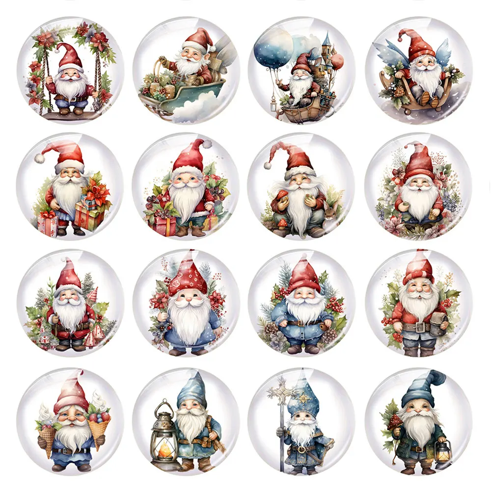 Handmade Christmas X-mas Winter Gnomies Photo Glass Cabochon Charms Flatback Demo Flat Back Cameo For Diy Jewelry Making