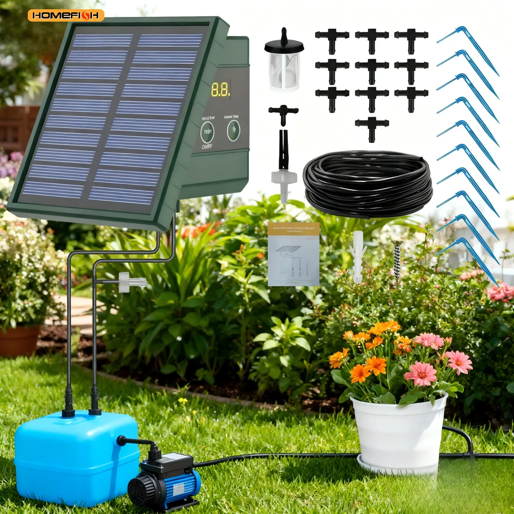 1PC DIY Solar Powered Automatic Drip Irrigation System Auto Self Watering Kit for Raised Beds Greenhouses Vegetable Gardens Balc