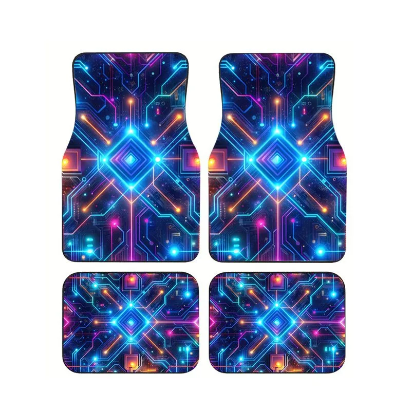 

4Pcs Cyberpunk Diamond Light Circuit Print Car Floor Mats Universal Non-slip Waterproof Floor Mats For SUV Truck Interior Decor