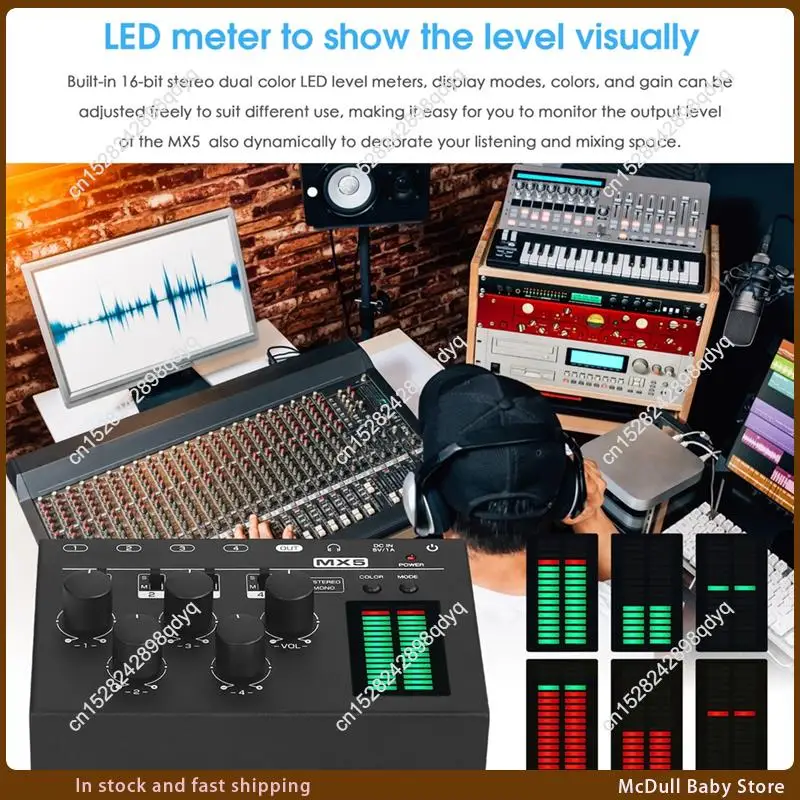 

ABJA-MX5 Ultra Low Noise Stereo 4-Channel Audio Mixer Mini 6.35/3.5Mm Mono For Club/Studio Bar