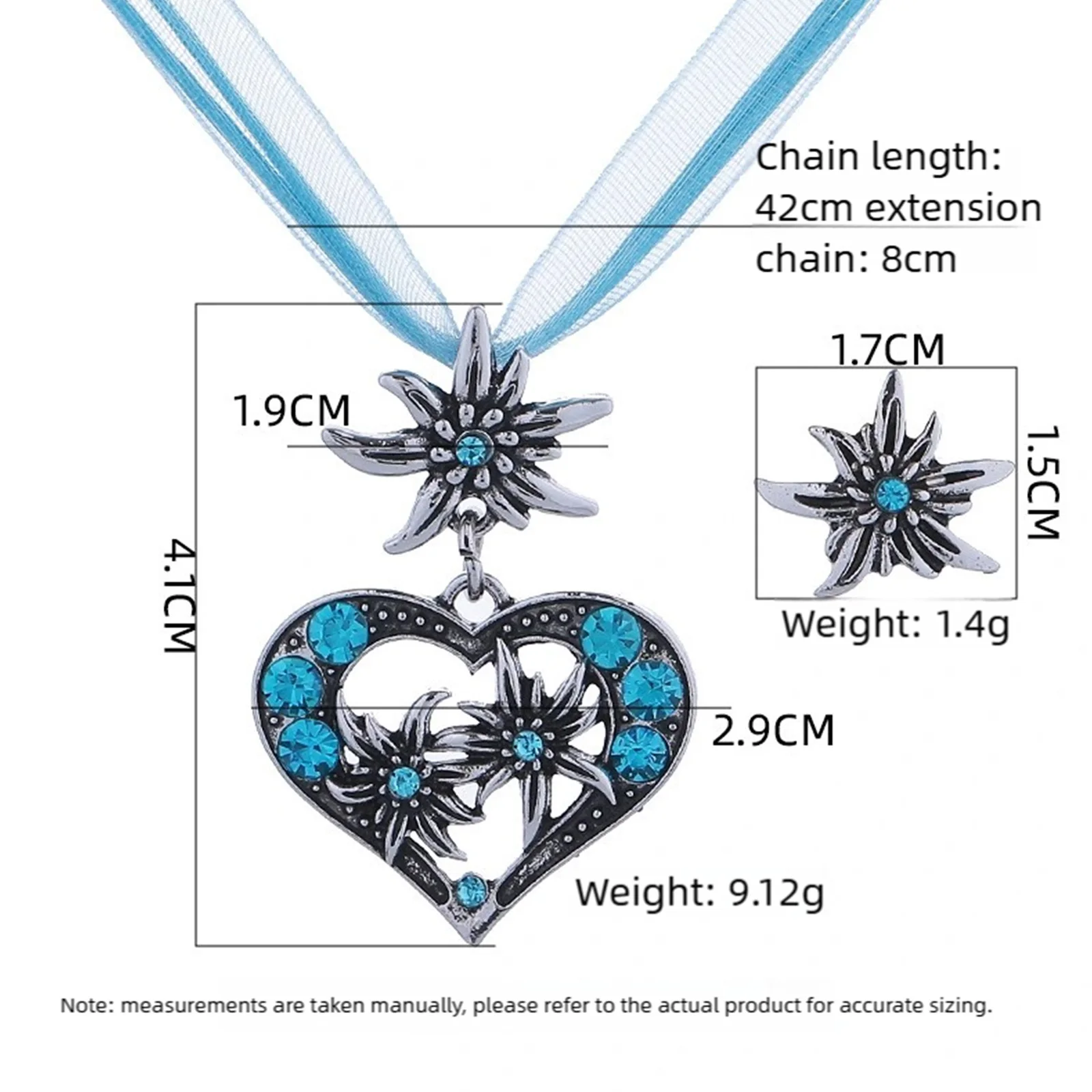 Oktoberfest Necklace And Earrings Retro Bavaria Style Crystal Inlaid Heart-shaped Necklace Pendant Edelweiss Earrings Jewelry