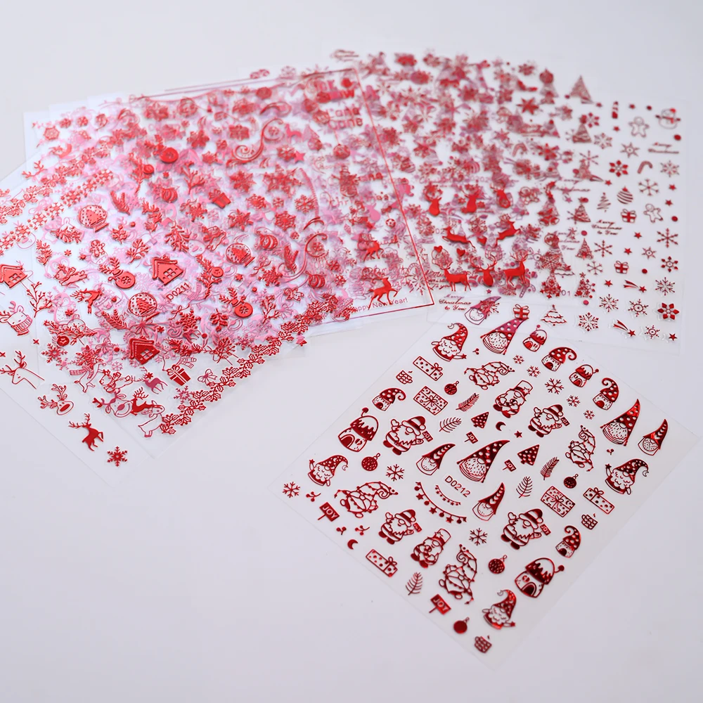 1 Pz 3D Rosso Babbo Natale Fiocchi di neve Nail Art Sticker Natale Carino Alce Pupazzo di neve Adesivo Unghie Slider Inverno FAI DA TE Decalcomanie per manicure