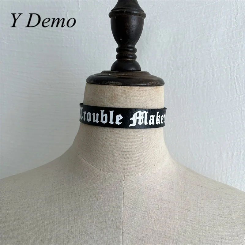 

Y Demo Cyber Letters Pu Leather Adjustable Choker Punk Women Casual Slogan Necklace