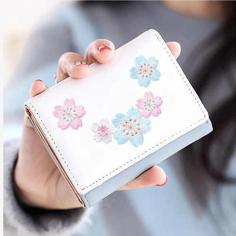 AHYONNIEX High Quality Cherry Blossom Flower Embroidery Patches for Bag Clothes Iron On Patches Small Glue Sticker