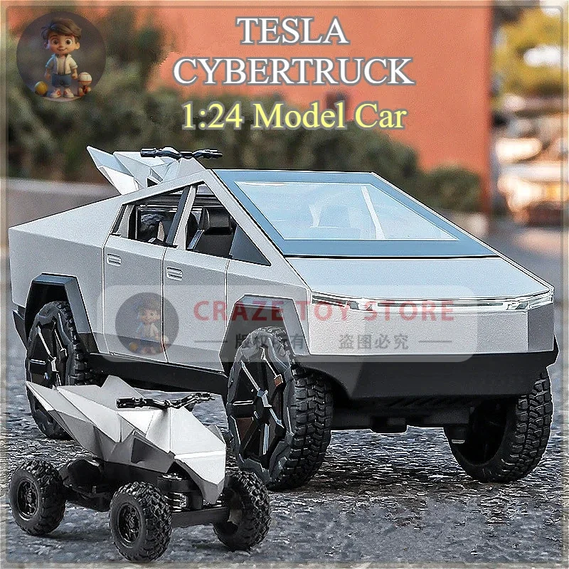 1:24 Teslas Cybertruck بيك اب سبيكة سيارة نموذج Diecasts لعبة معدنية على الطرق الوعرة المركبات نماذج من الشاحنات محاكاة ضوء الصوت هدايا الاطفال