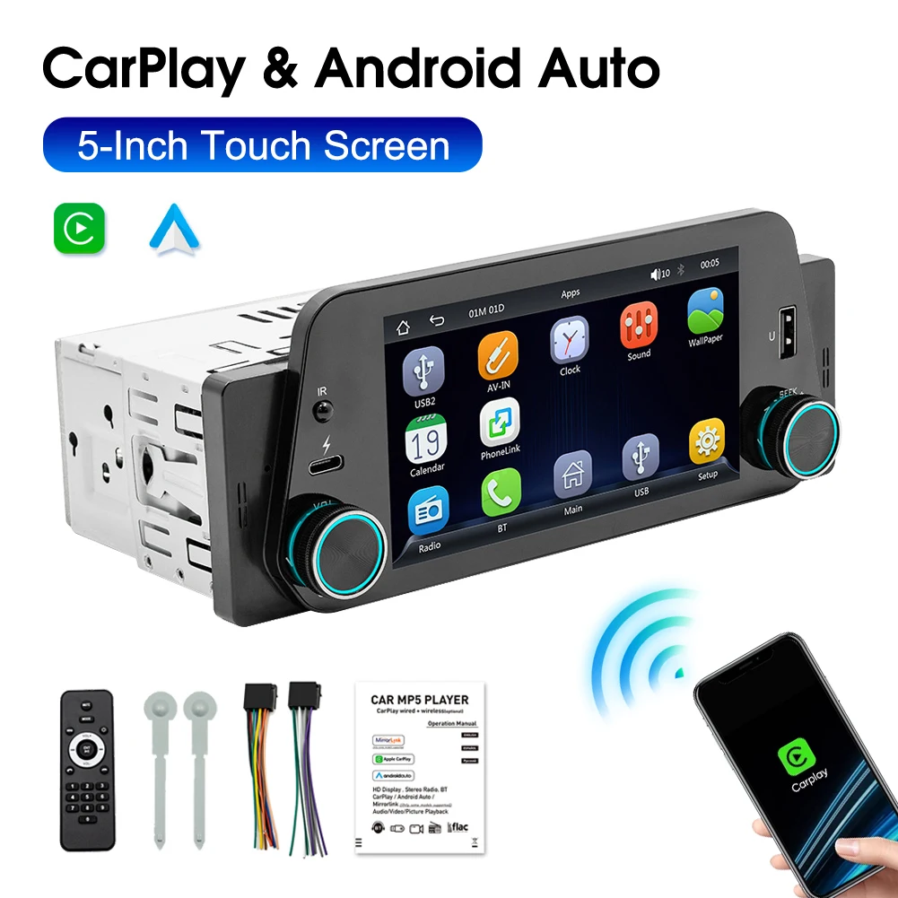 

Car Multimedia Player Wireless CarPlay Android Car Radio 5inch Touch Screen Bluetooth Handsfree Call USB Mirrorlink Audio System