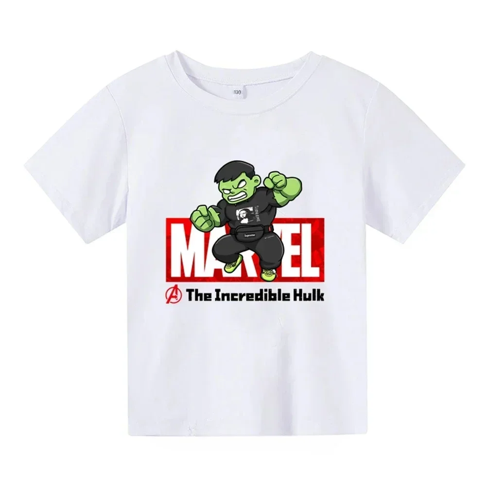 Summer Spider-Man Panther Marvel Children Teen Cotton Tshirt Boys Casual T-shirt Girls Tops Baby Tees Y2k Cartoon Kids Clothes