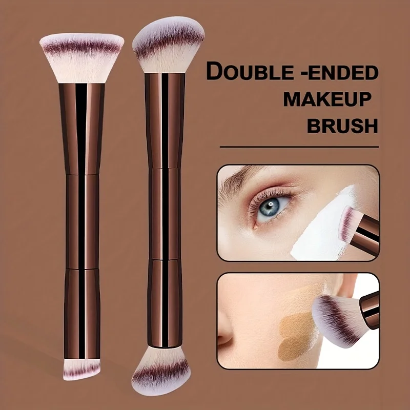 2pcs Double Ended Makeup Brush Set Soft Fluffy Synthetic Bristles Foundation Concealer Contour Blush Cosmetic Brushes