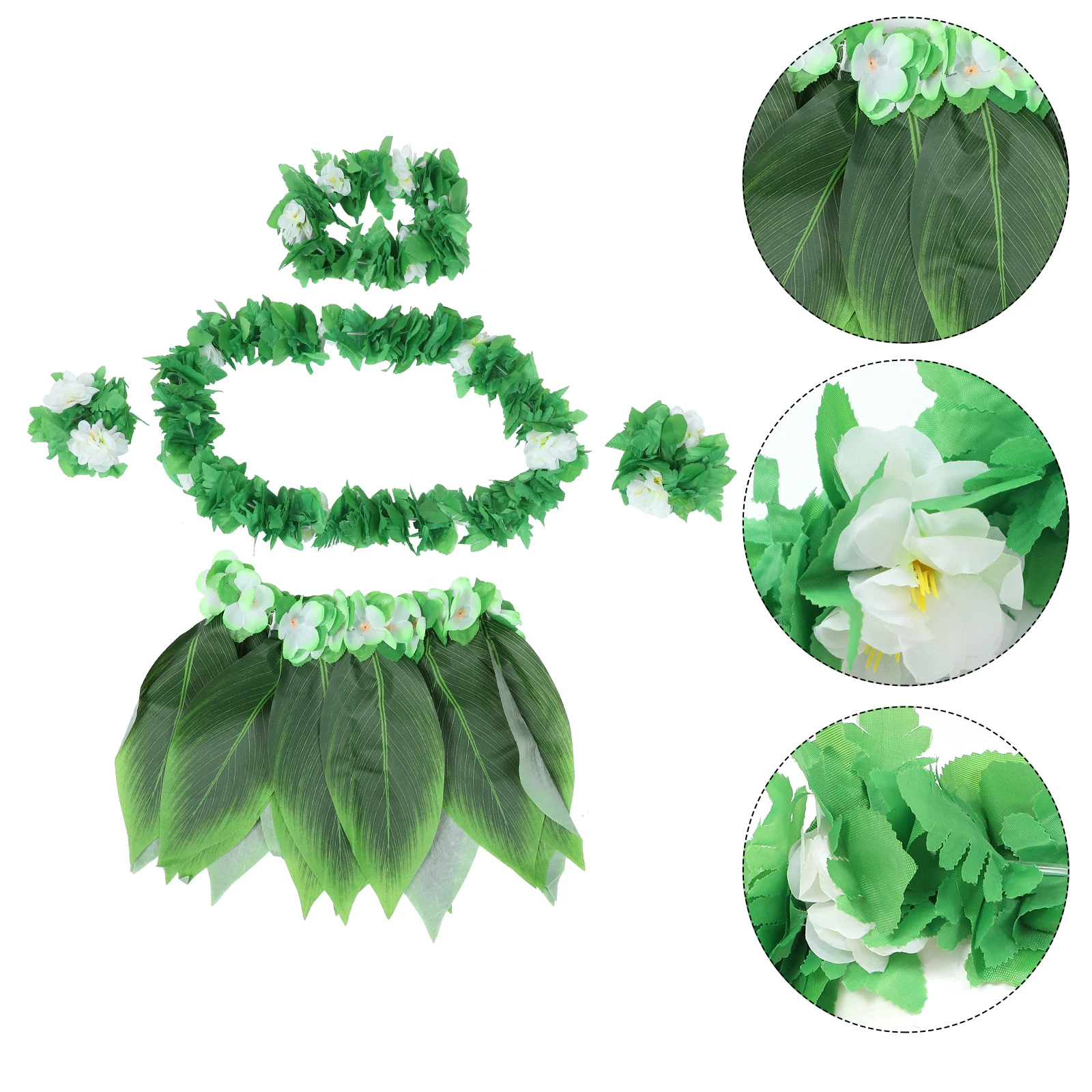 Ensemble jupe feuille hawaïenne, 5 pièces, Costume de fête Luau en herbe verte, taille 30 pouces, accessoires pour adultes, Bracelet, collier, bandeau