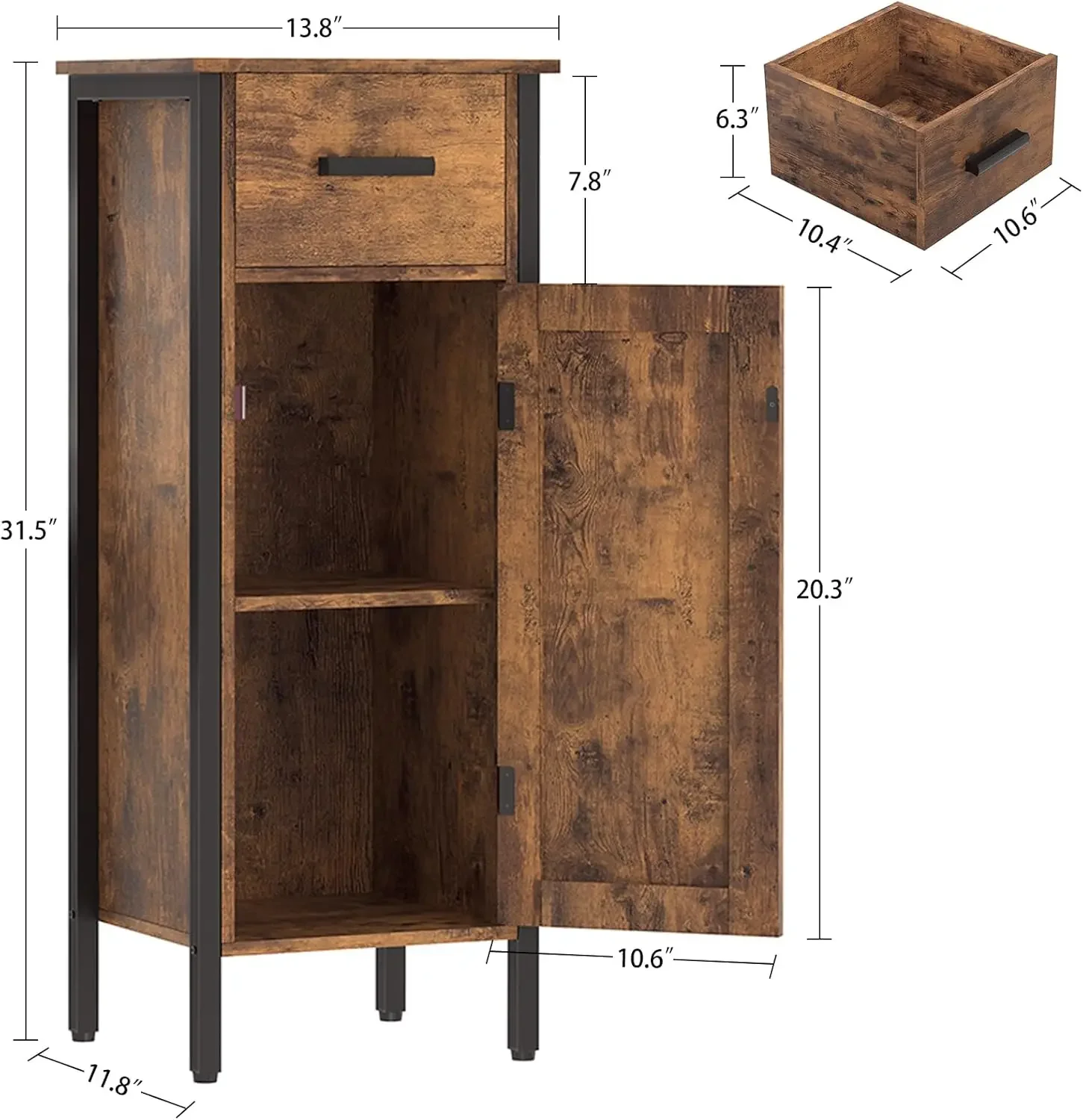 خزانة تخزين، خزائن صغيرة مع رف قابل للتعديل، خزانة ضيقة مع باب ودرج، منضدة، تخزين صغير #3