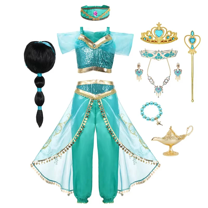 Vestido de princesa Jasmine, vestido de princesa de Aladino, disfraz de lámpara mágica, fiesta de cumpleaños para niñas, pantalones superiores de fantasía de Halloween