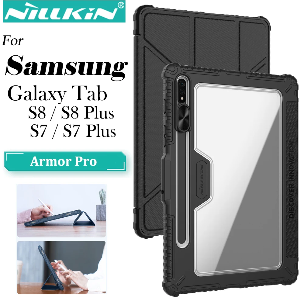 

Nillkin Bumper Pro Leather Case for Samsung Galaxy Tab S7 Plus / S7+, Slide Camera Protection Shield Smart Flip Back Cover