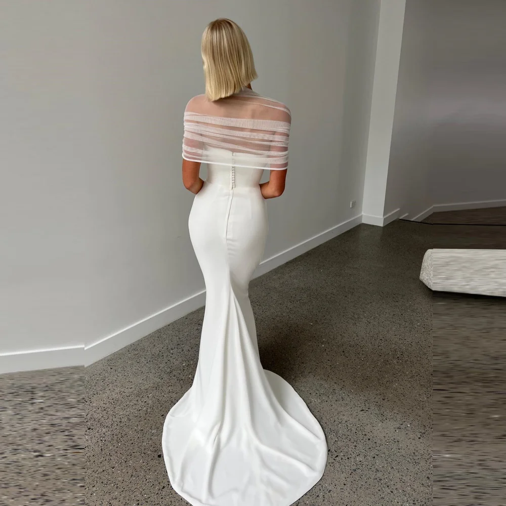 

SONDR Square Collar Wedding Dresses Elegant Sexy Backless Vestido De Noiva Mermaid Ivory Satin Women Bridal Dresses Factory
