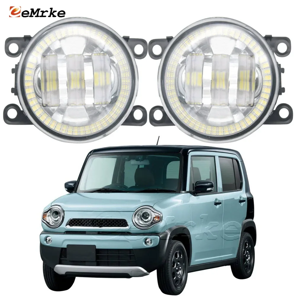 2X LED Car Fog Lamp Assembly for Suzuki Hustler MR31S / MR41S 2014-2021 LED Angel Eyes Halo DRL Headlights Daytime Running Light