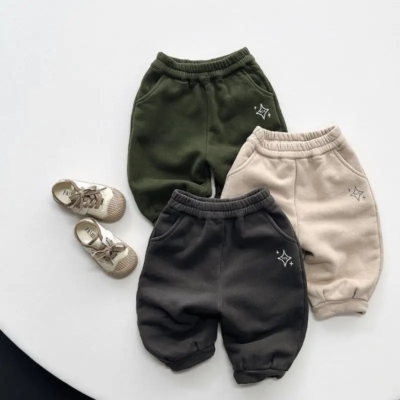 

Children Fleece Sweatpants Winter New Baby Plus Velvet Thick Casual Pants Boys Girls Solid Loose Trouser Kids Warm Clothes