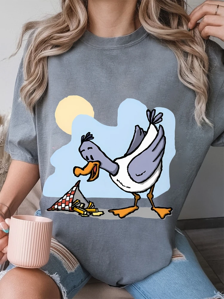 تي شيرت كلاسيكي بأكمام قصيرة من القطن برقبة دائرية مع رقائق أكل النورس جرافيك تي شيرت ملابس الشارع ملابس نسائية هاراجوكو ملابس علوية غير رسمية #6