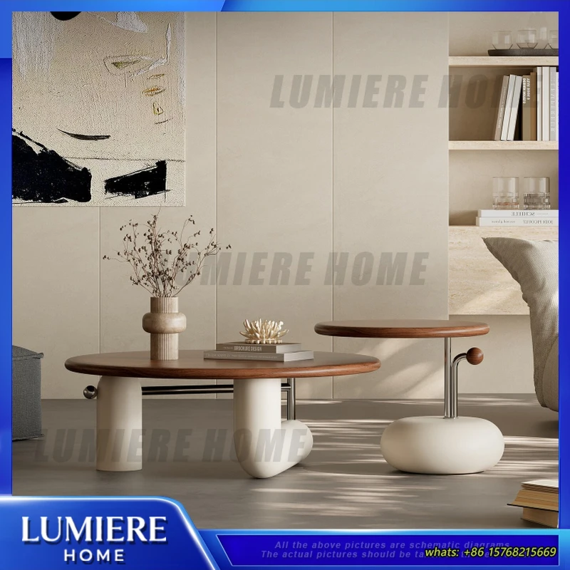 

Round Walnut Coffee Table French Style Living Room Designer Vintage Wooden Side Table for Sofa Home Decor Furniture