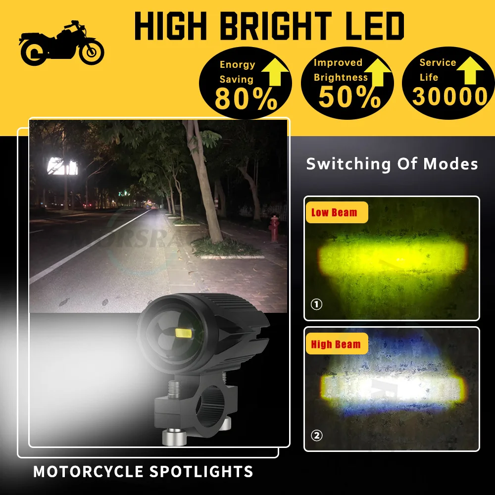 12-80V Additional Led Headlights For Motorcycle Led Lights Lamp Dual-Color White/Amber Universal Auxiliary Spotlights Fog Lights