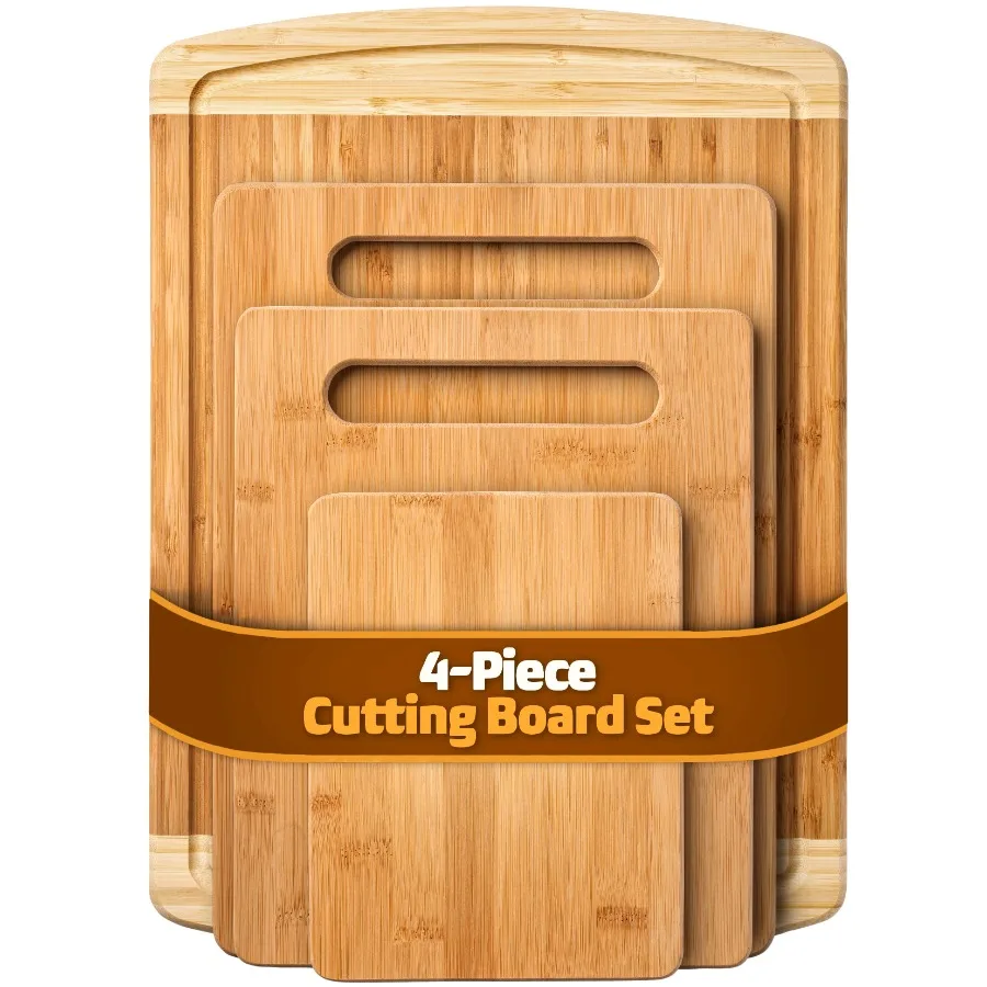 

Bamboo Wood Cutting Board Set - Chopping Board with Juice Groove for Meat Cheese and Vegetables - Butcher Block Cheese and Char