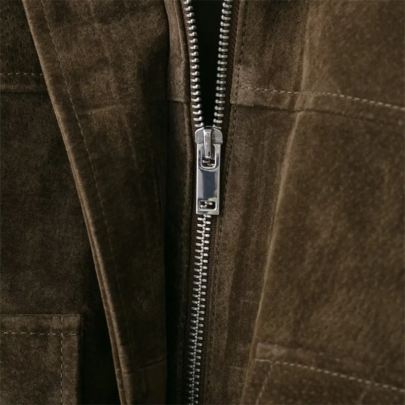 KEYANKETIAN 가을 겨울 신상 여성 칼라 포켓 스웨이드 인조 가죽 파일럿 재킷 여성 코트