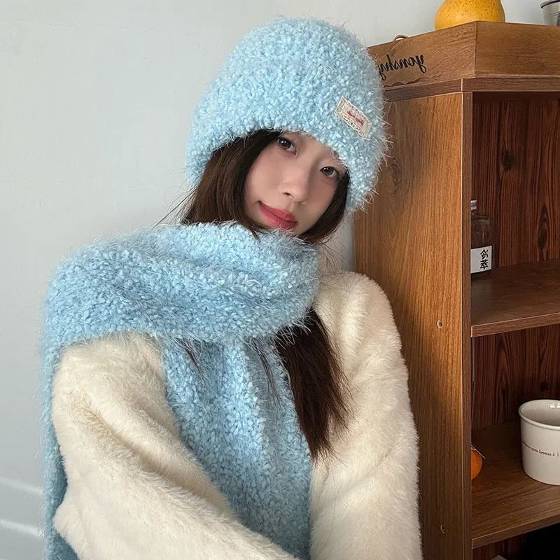 طقم قبعة وشاح شتوية للسيدات، قبعة صغيرة محبوكة دافئة وأوشحة للرقبة للسفر المكتبي اليومي