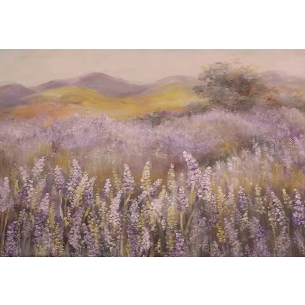 Oil Painting Newborn Baby Shower Backdrop Printed Lavender Field Mountains Tree Light Purple Watercolor Photo Shoot Backgrounds