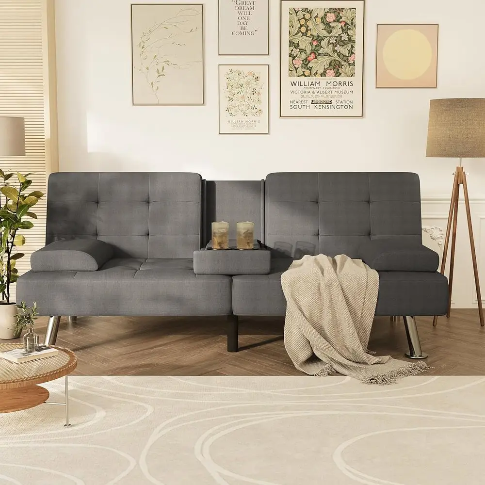 Futon Armrest Detail and Dual Cup Holder Compartment